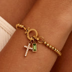 Beaded Birthstone Cross Charm Bracelet