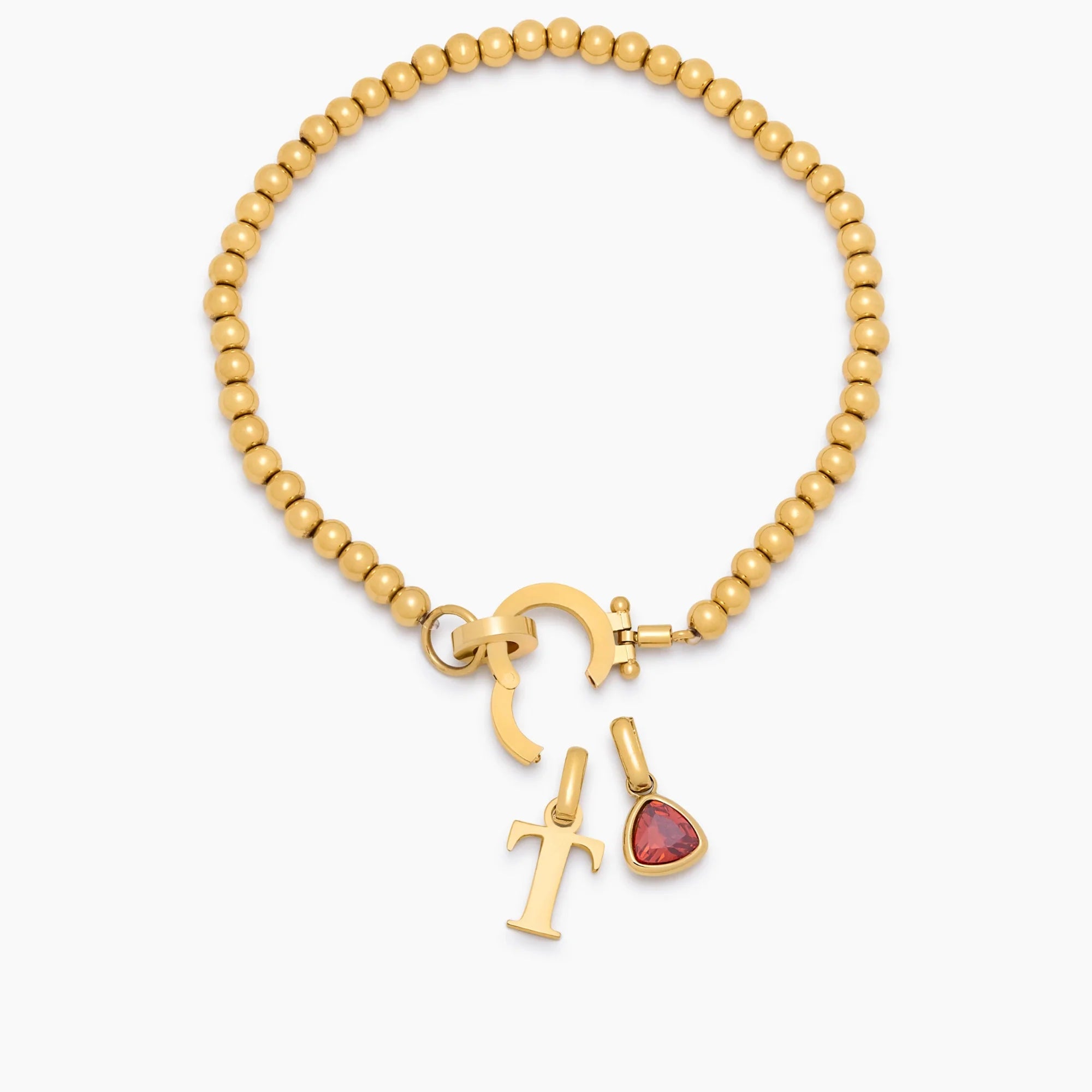 Beaded Birthstone Initial Charm Bracelet