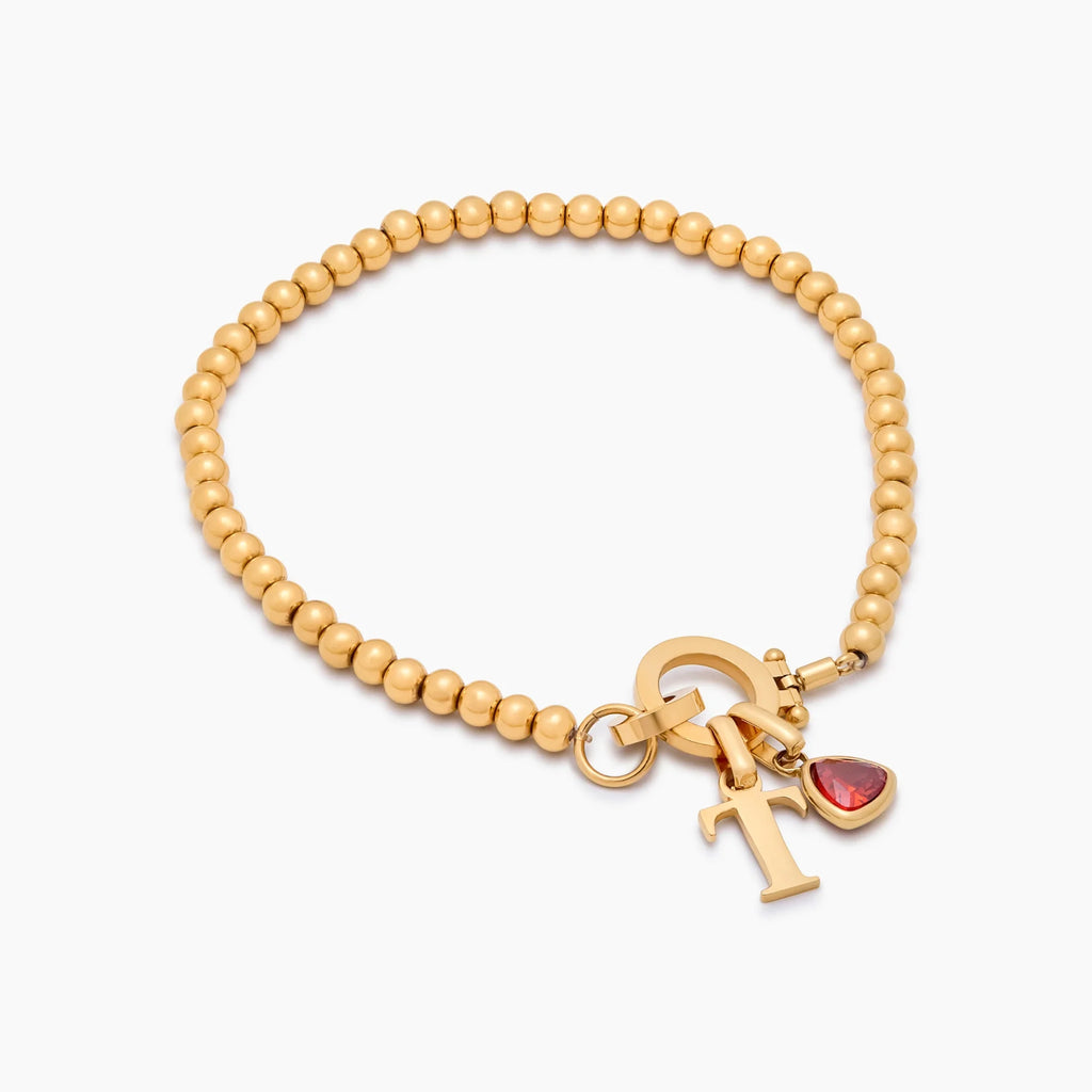 Beaded Birthstone Initial Charm Bracelet