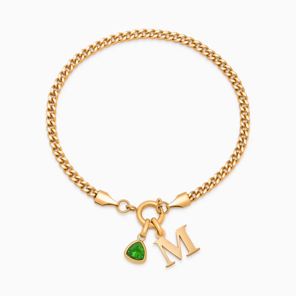 Initial Birthstone Curb Chain Bracelet
