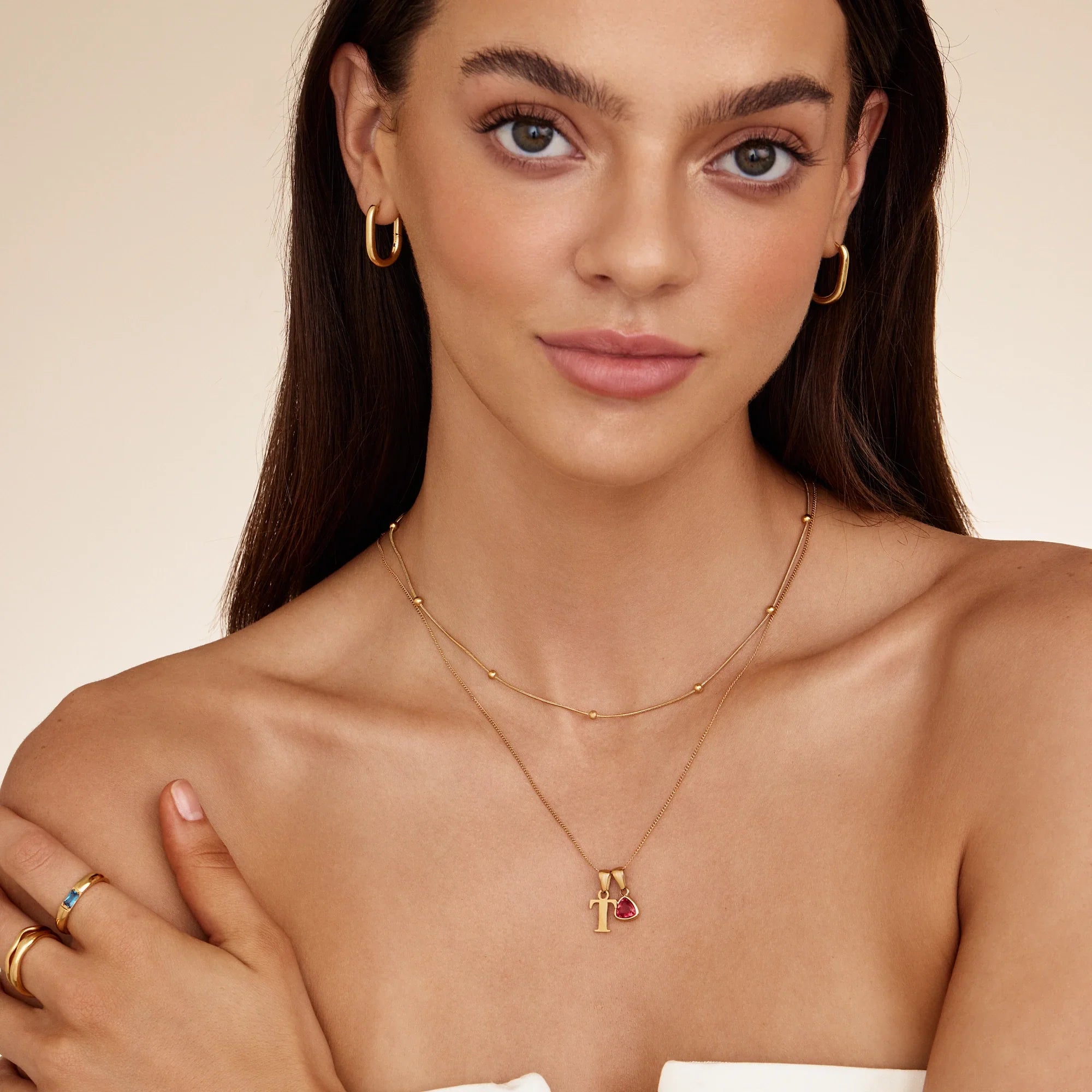 Initial Birthstone Charm Necklace