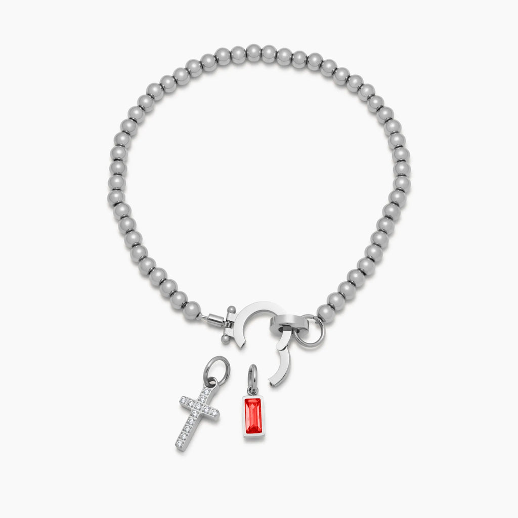 Beaded Birthstone Cross Charm Bracelet