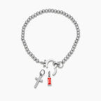 Beaded Birthstone Cross Charm Bracelet