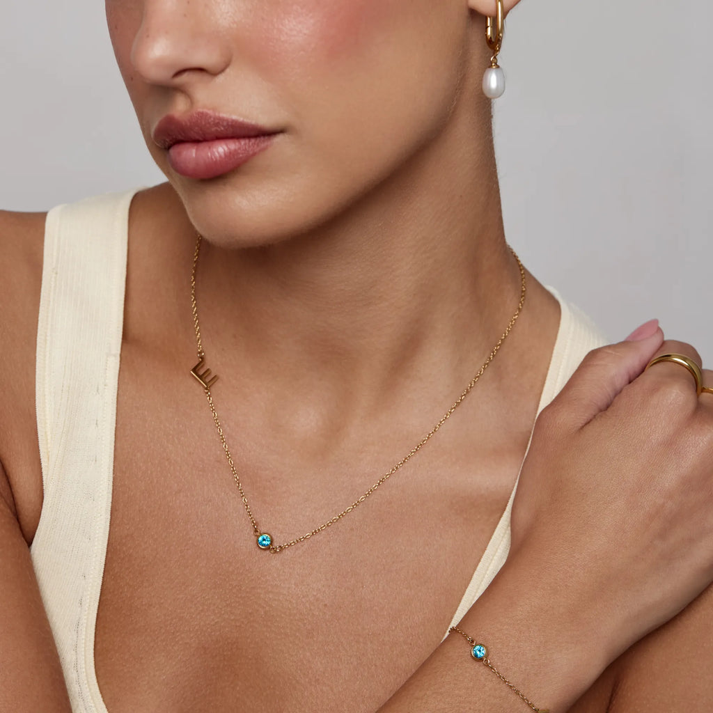 Side-Set Initial Birthstone Necklace