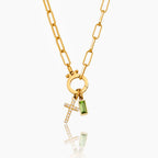 Paperclip Birthstone Cross Charm Necklace