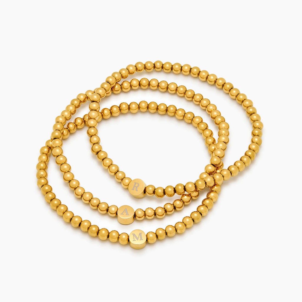 Engraved Initial Beaded Bracelet