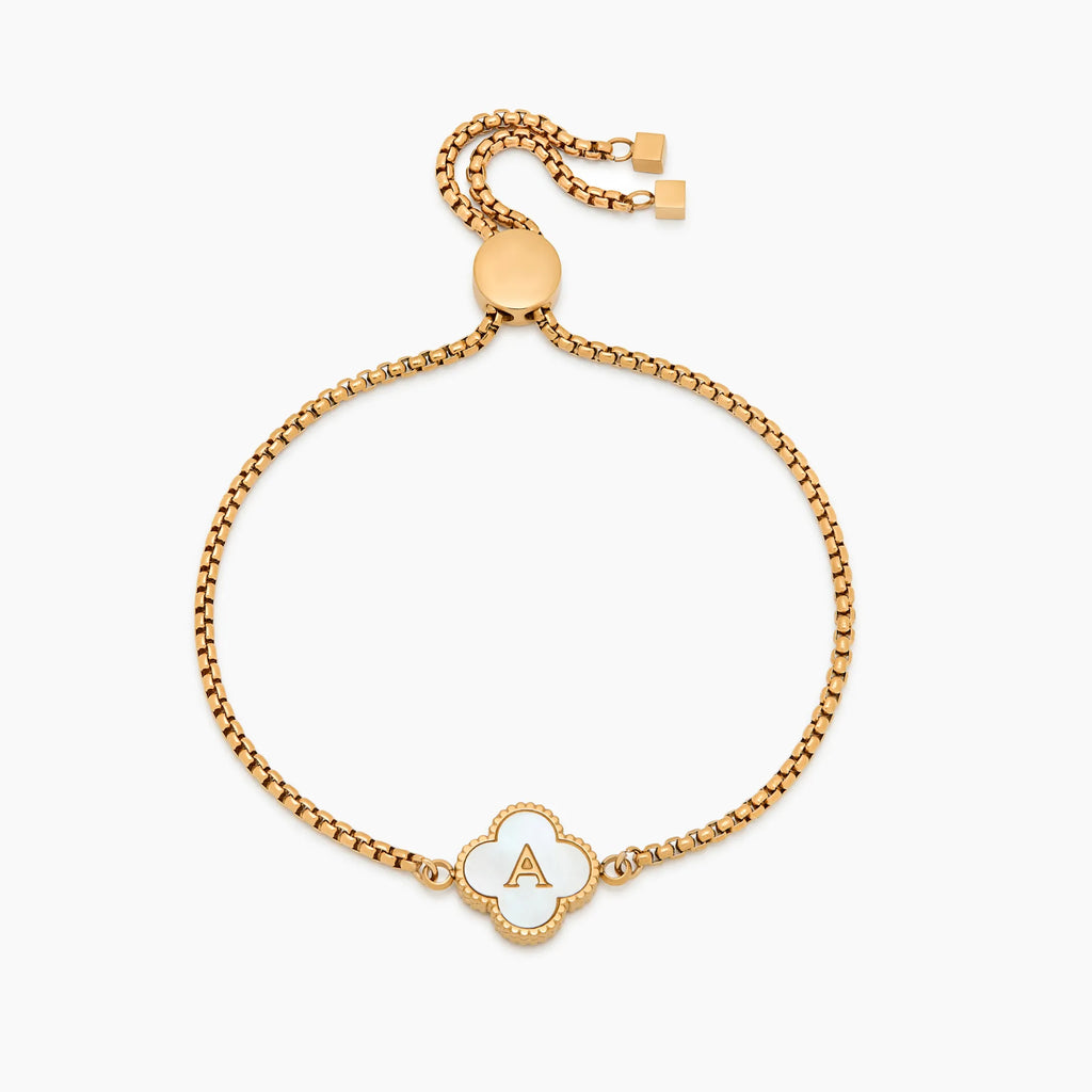 Mother of Pearl Clover Initial Bracelet