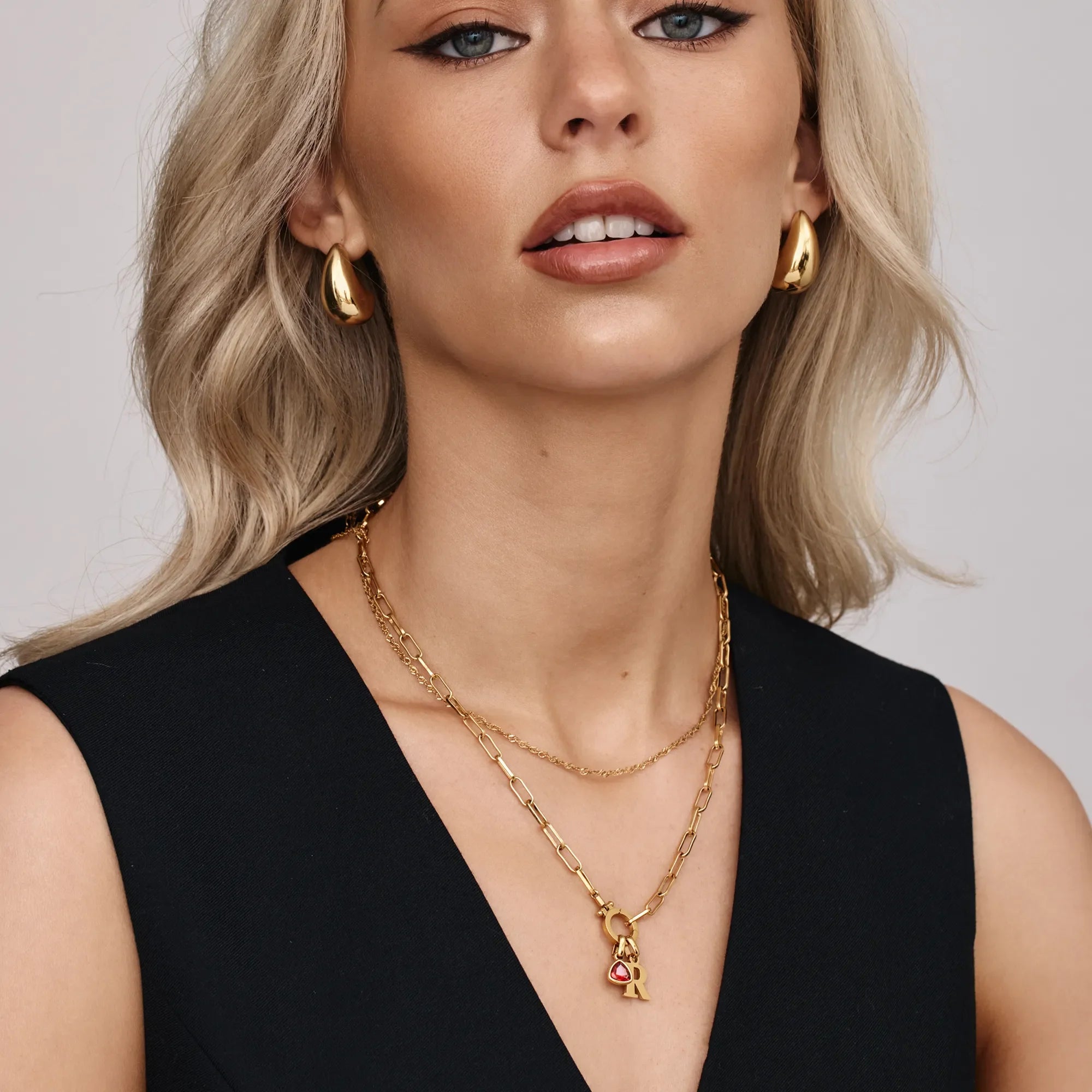 Paperclip Birthstone Initial Charm Necklace