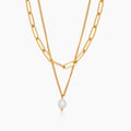 Paperclip & Pearl Drop Layered Necklace