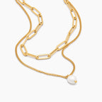 Paperclip & Pearl Drop Layered Necklace