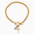 Beaded Birthstone Cross Charm Bracelet