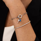 Paperclip Birthstone Cross Charm Bracelet
