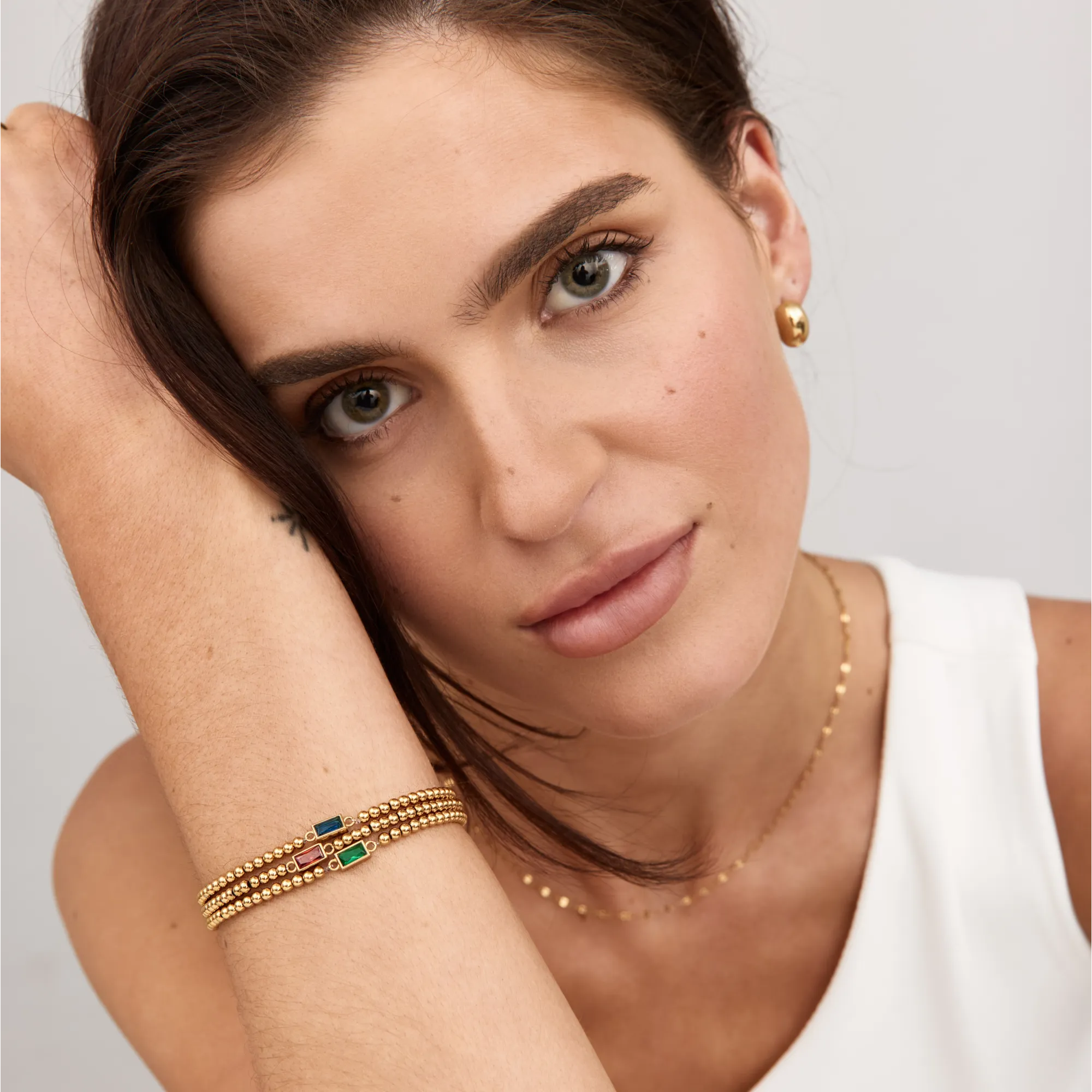 Gold Beaded Birthstone Bracelet