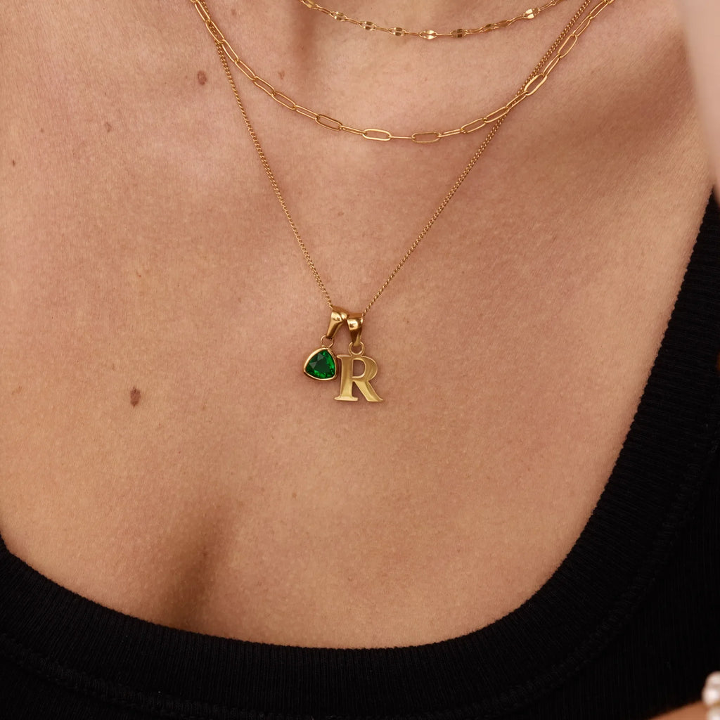 Initial Birthstone Charm Necklace