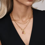 Paperclip Birthstone Initial Charm Necklace