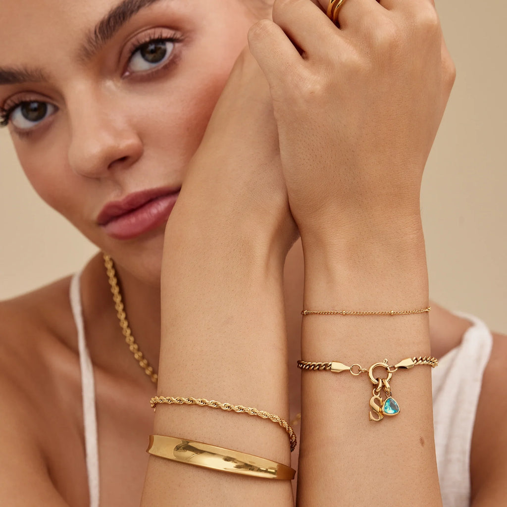 Initial Birthstone Curb Chain Bracelet