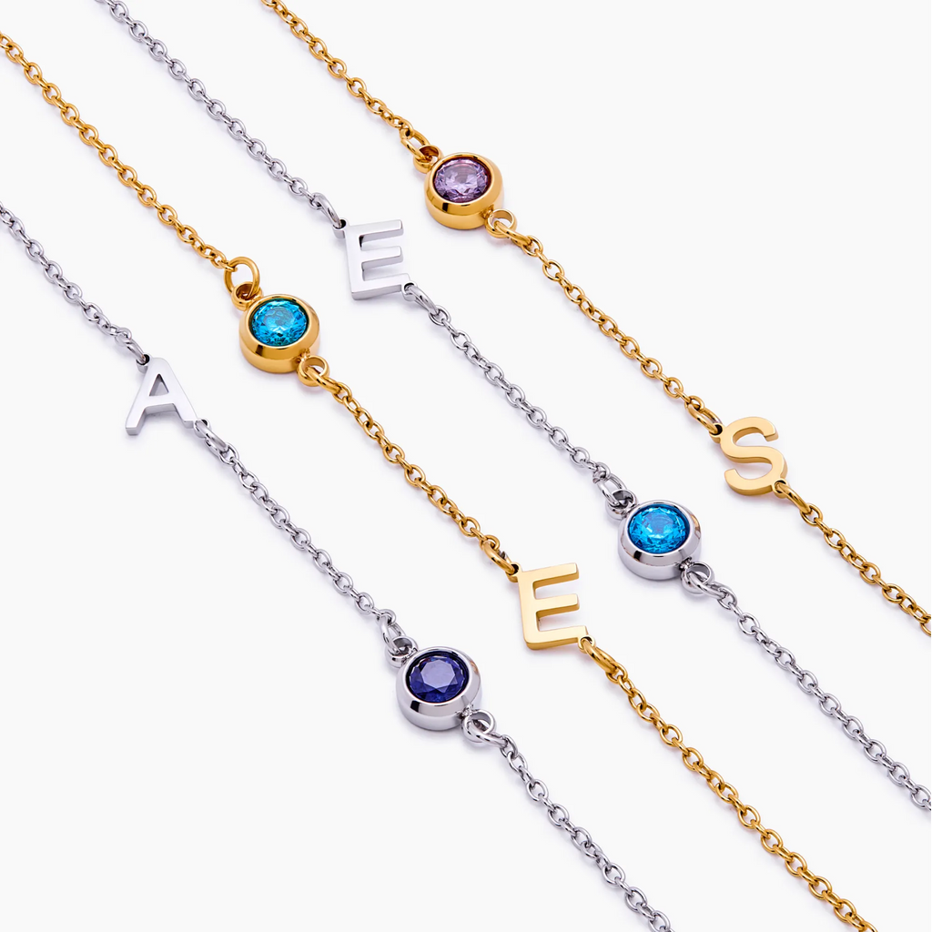 Side-Set Initial Birthstone Bracelet